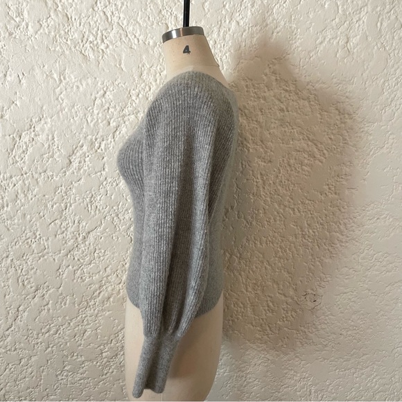Eleven Six Alpaca Camilla Sweater S, Gray Ribbed Knit, Square Neck Long Sleeve - Picture 6 of 15
